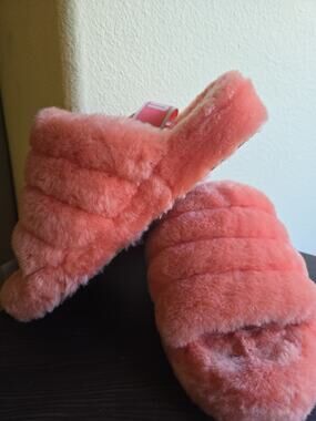 UGG NWOB HOT PINK FLUFF YEAH SLIPPER 9 SLINGBACK SHOE BOOT SLIDE 100% AUTHENTIC